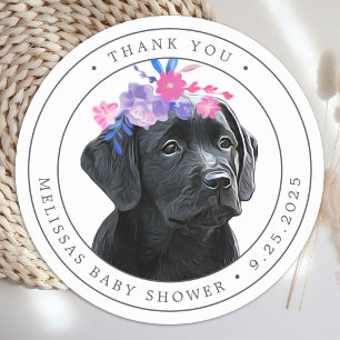 Black Lab Girl Baby Shower Thank You Classic Round Sticker