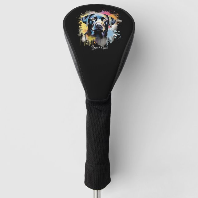 Black Lab Graffi Personalized Name Golf Head Cover (Front)