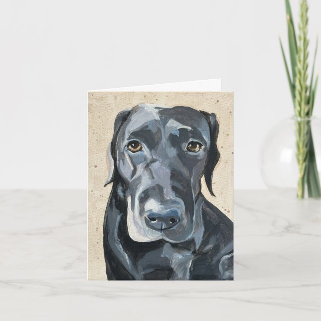 Black Lab Hand-Painted on Canvas Note Card (Front)