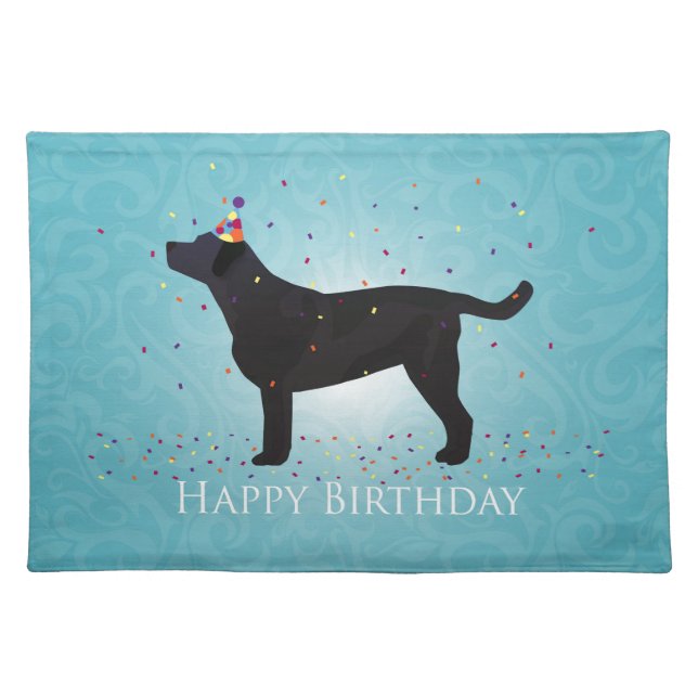 Black Lab Happy Birthday Design Cloth Placemat (Front)