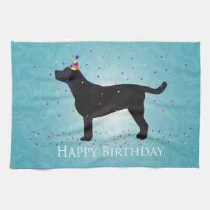 Black Lab Happy Birthday Design Kitchen Towel