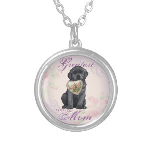 Black Lab Heart Mom Silver Plated Necklace