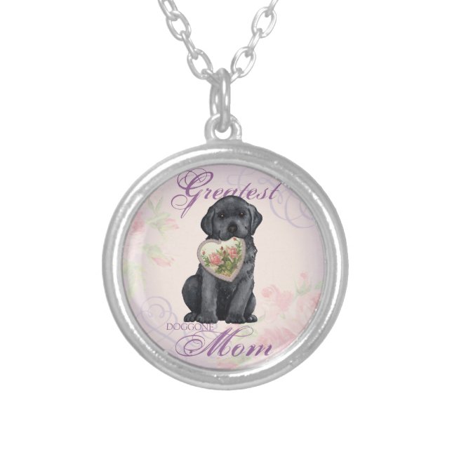 Black Lab Heart Mom Silver Plated Necklace (Front)