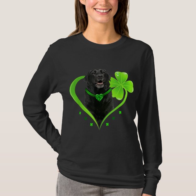 Black Lab In Shamrock Heart St Patricks Day Gift D T-Shirt (Front)