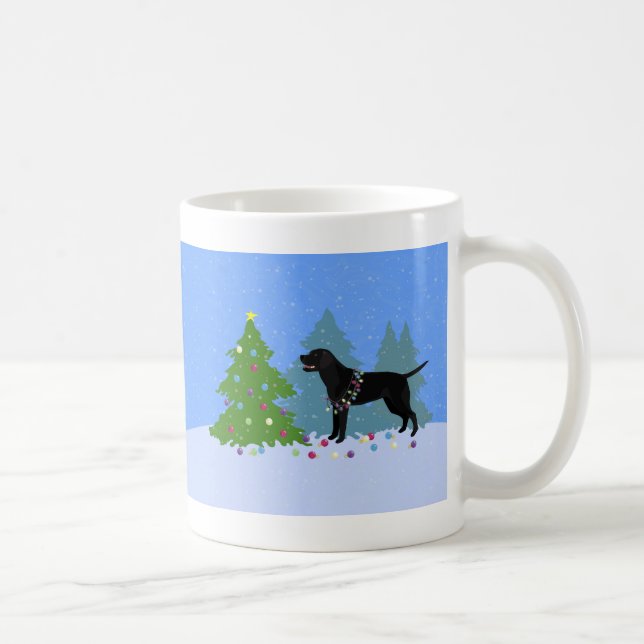 Black Lab in the Forest Decorating Christmas Tree Coffee Mug (Right)