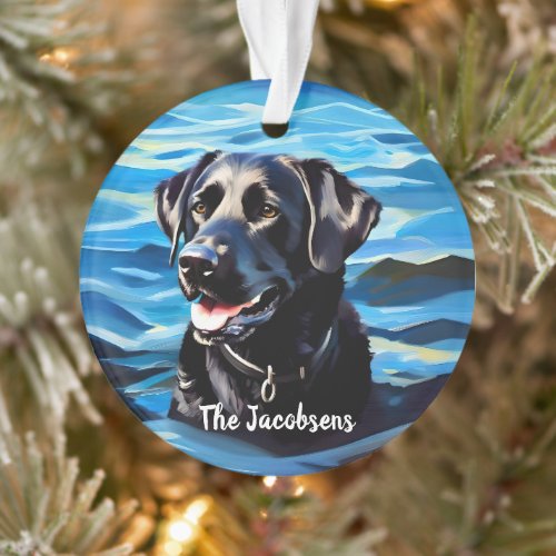 Black Lab In Water Ornament