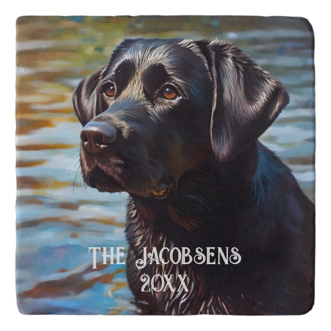 Black Lab In Water Trivet (Front)
