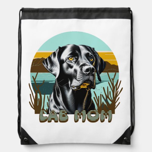 Black Lab  Lab Mom Dog Lover Drawstring Bag