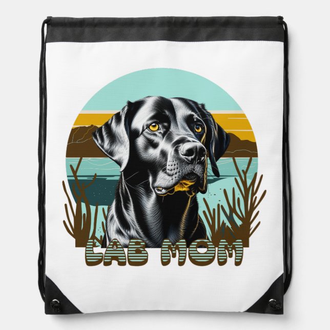 Black Lab | Lab Mom Dog Lover Drawstring Bag (Front)