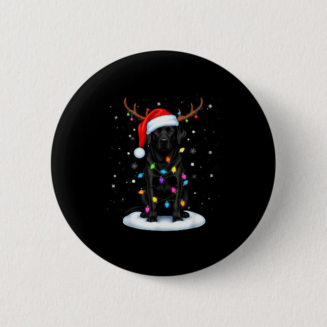 Black Lab Labrador Christmas Dog Reindeer Lights P Button (Front)