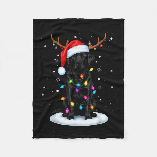 Black Lab Labrador Christmas Dog Reindeer Lights P Fleece Blanket (Front)