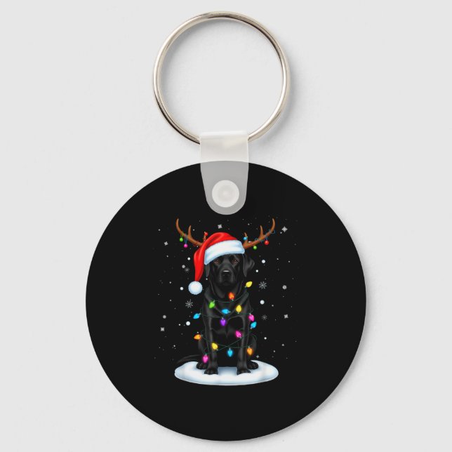 Black Lab Labrador Christmas Dog Reindeer Lights P Keychain (Front)