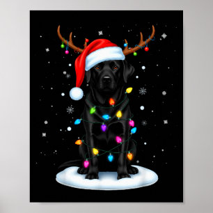 Black Lab Labrador Christmas Dog Reindeer Lights P Poster