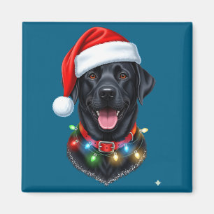 Black Lab Labrador Christmas Dog Santa Hat Light P Magnet