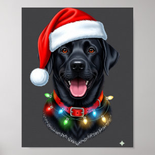Black Lab Labrador Christmas Dog Santa Hat Light P Poster
