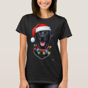 Black Lab Labrador Christmas Dog Santa Hat Light P T-Shirt