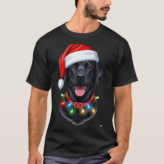 Black Lab Labrador Christmas Dog Santa Hat Light P T-Shirt (Front)