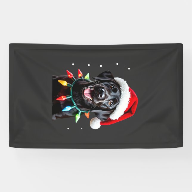 Black Lab Labrador Christmas Tree Light Pajama Dog Banner (Horizontal)
