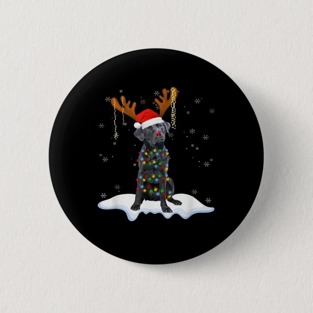 Black Lab Labrador Christmas Tree Light Pajama Dog Button (Front)
