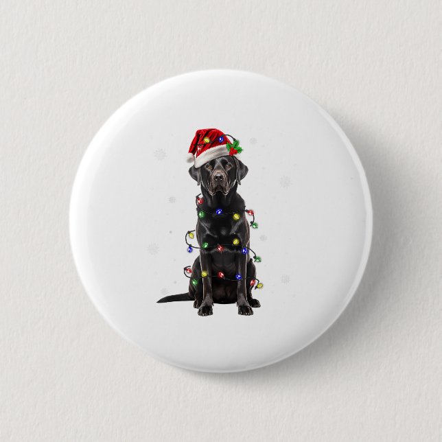 Black Lab Labrador Christmas Tree Light Pajama Dog Button (Front)