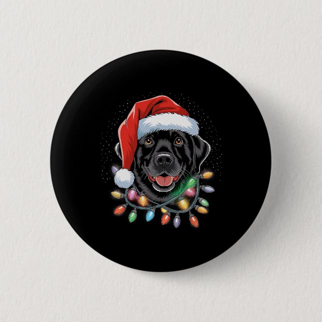 Black Lab Labrador Christmas Tree Light Pajama Dog Button (Front)