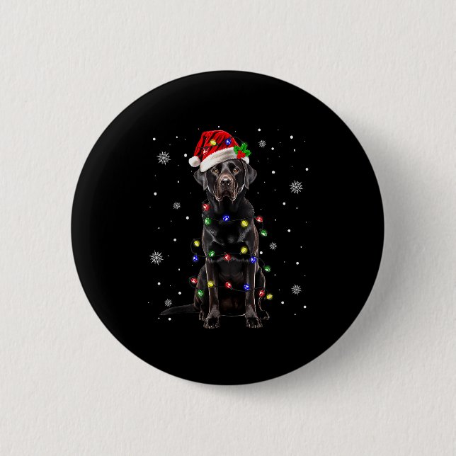 Black Lab Labrador Christmas Tree Light Pajama Dog Button (Front)