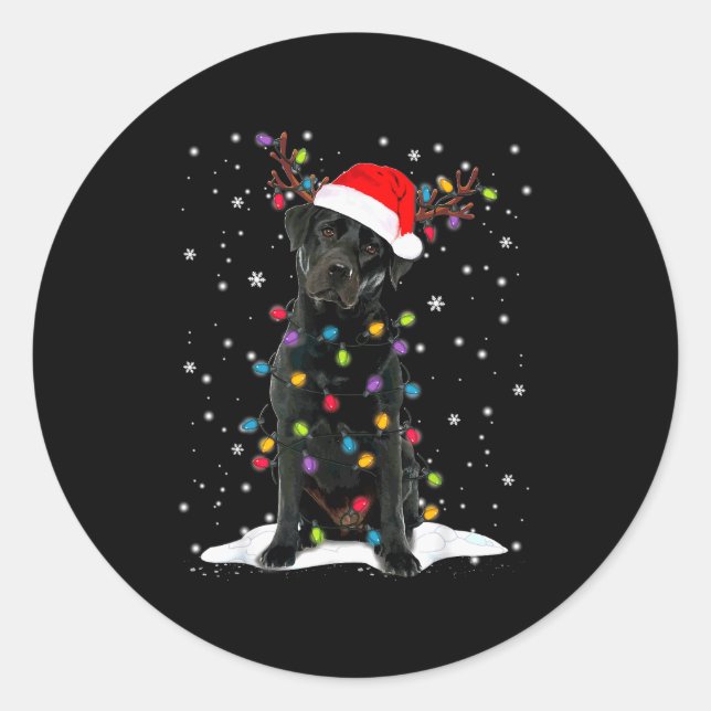 Black Lab Labrador Christmas Tree Light Pajama Dog Classic Round Sticker (Front)