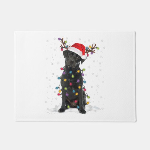 Black Lab Labrador Christmas Tree Light Pajama Dog Doormat