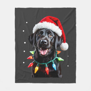 Black Lab Labrador Christmas Tree Light Pajama Dog Fleece Blanket