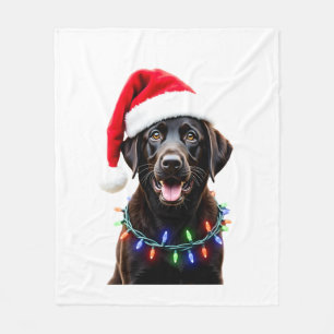 Black Lab Labrador Christmas Tree Light Pajama Dog Fleece Blanket
