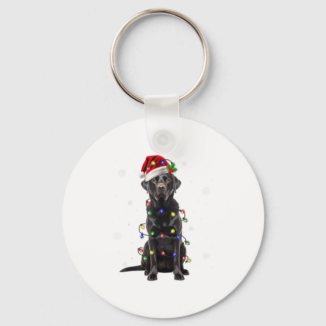Black Lab Labrador Christmas Tree Light Pajama Dog Keychain (Front)
