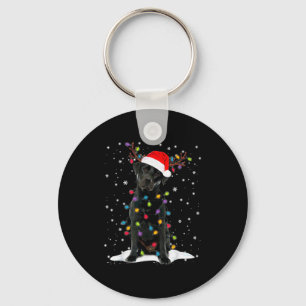 Black Lab Labrador Christmas Tree Light Pajama Dog Keychain