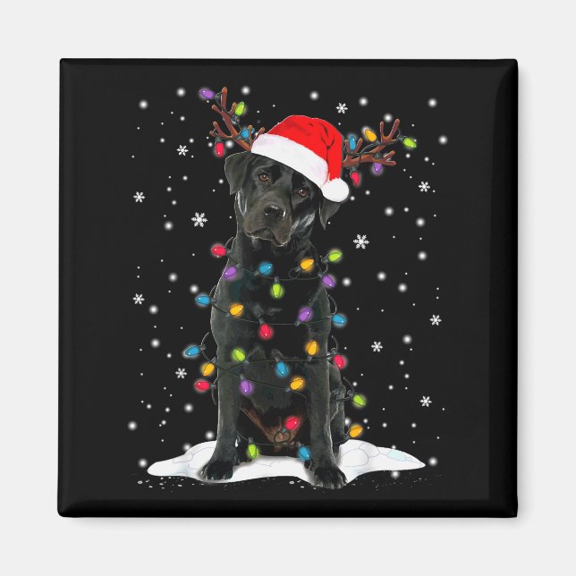 Black Lab Labrador Christmas Tree Light Pajama Dog Magnet (Front)