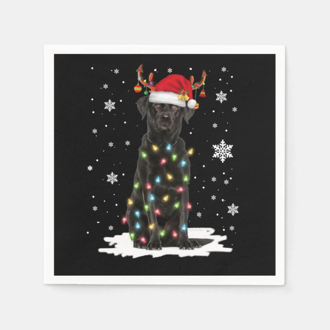 Black Lab Labrador Christmas Tree Light Pajama Dog Napkins (Front)