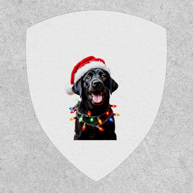 Black Lab Labrador Christmas Tree Light Pajama Dog Patch (Front)