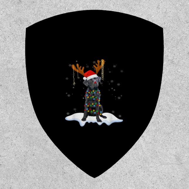 Black Lab Labrador Christmas Tree Light Pajama Dog Patch (Front)