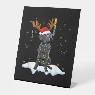 Black Lab Labrador Christmas Tree Light Pajama Dog Pedestal Sign