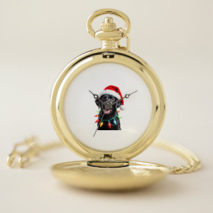 Black Lab Labrador Christmas Tree Light Pajama Dog Pocket Watch