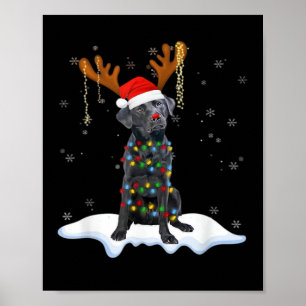 Black Lab Labrador Christmas Tree Light Pajama Dog Poster