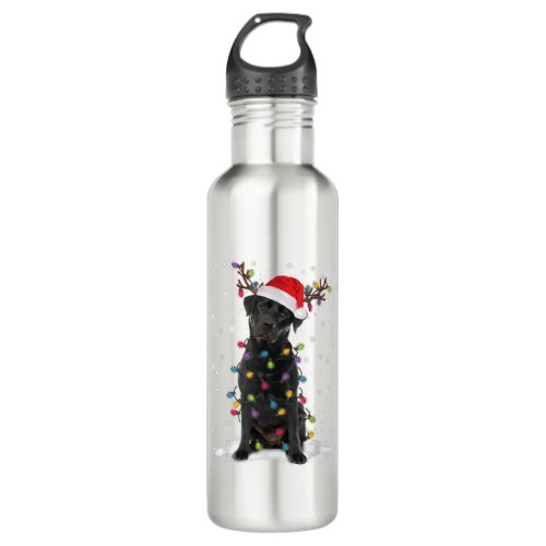 Black Lab Labrador Christmas Tree Light Pajama Dog Stainless Steel Water Bottle