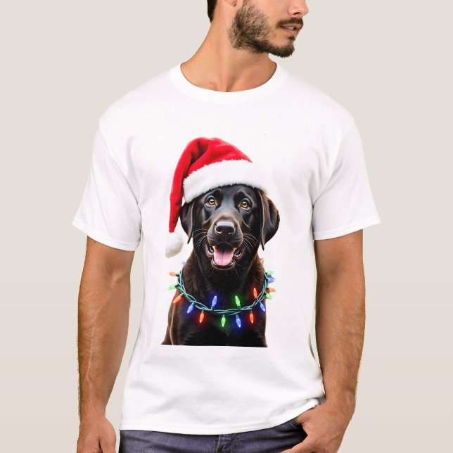 Black Lab Labrador Christmas Tree Light Pajama Dog T-Shirt (Front)