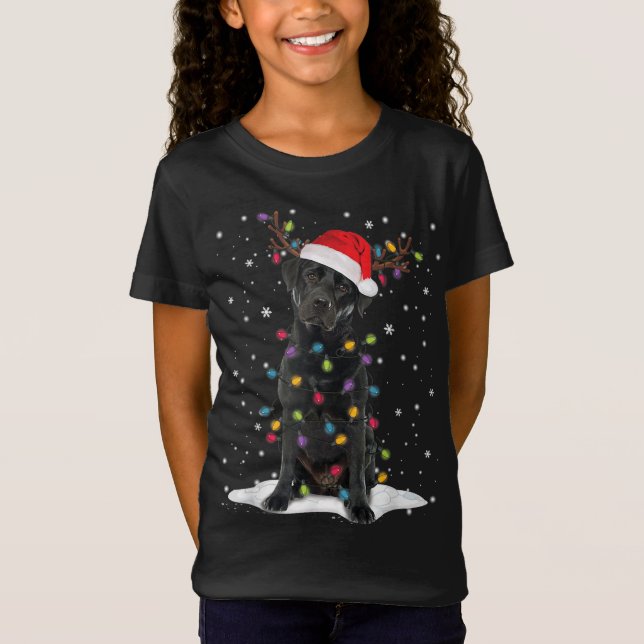 Black Lab Labrador Christmas Tree Light Pajama Dog T-Shirt (Front)