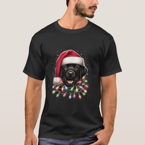 Black Lab Labrador Christmas Tree Light Pajama Dog T_Shirt