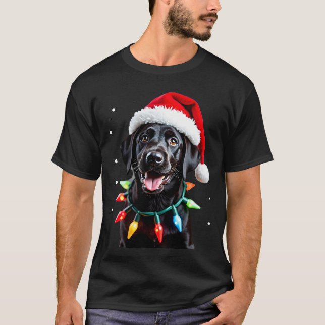 Black Lab Labrador Christmas Tree Light Pajama Dog T-Shirt (Front)