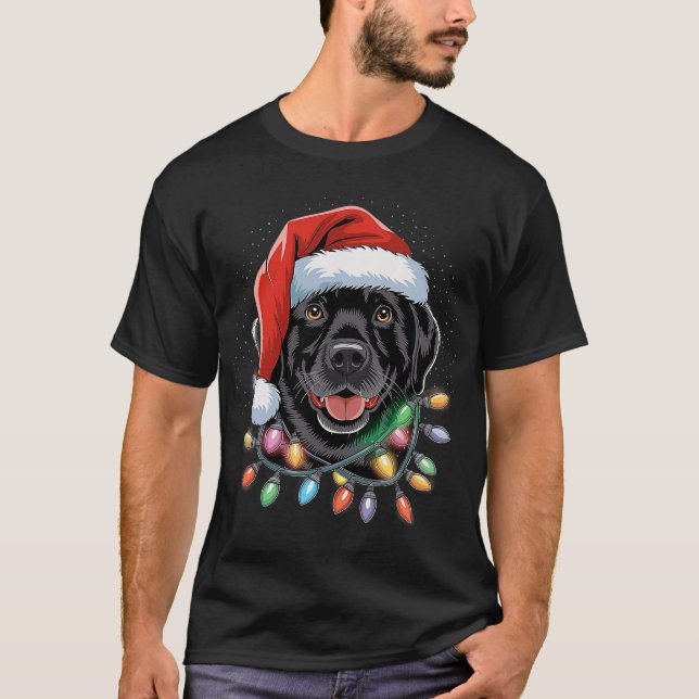 Black Lab Labrador Christmas Tree Light Pajama Dog T-Shirt (Front)