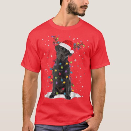 Black Lab Labrador Christmas Tree Light Pajama Dog T_Shirt