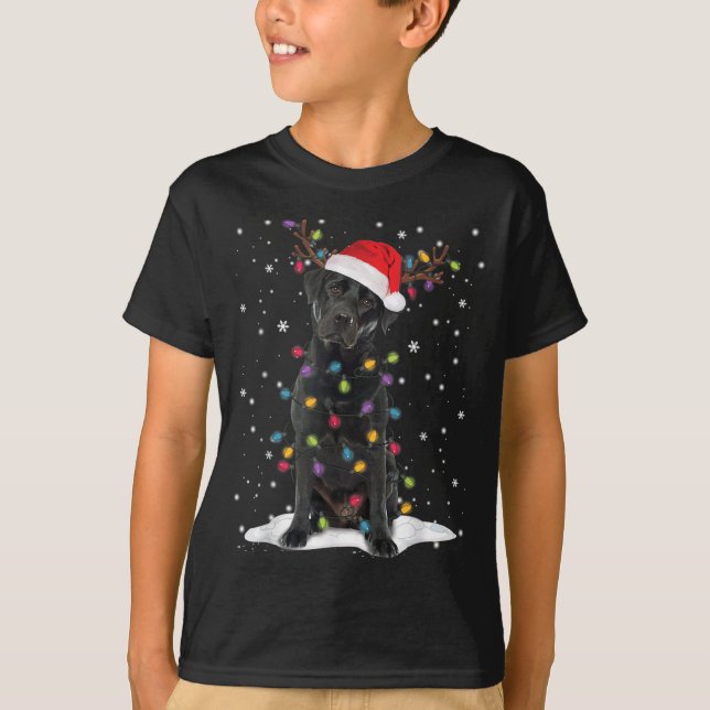 Black Lab Labrador Christmas Tree Light Pajama Dog T-Shirt (Front)
