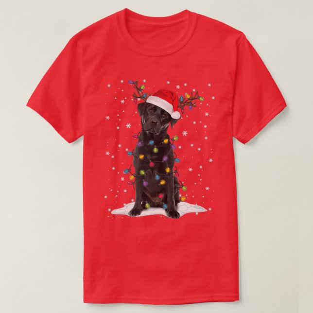 Black Lab Labrador Christmas Tree Light Pajama Dog T-Shirt (Design Front)