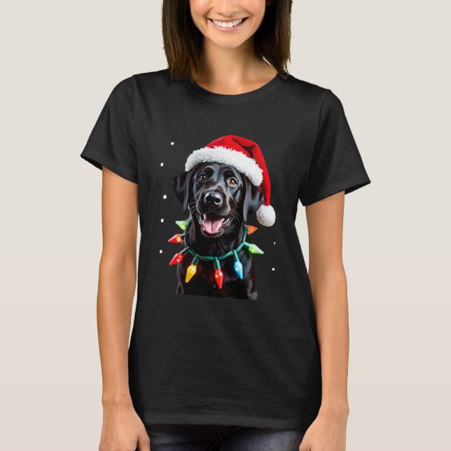 Black Lab Labrador Christmas Tree Light Pajama Dog T-Shirt (Front)