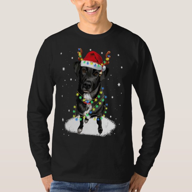 Black Lab Labrador Christmas Tree Light Pajama Dog T-Shirt (Front)